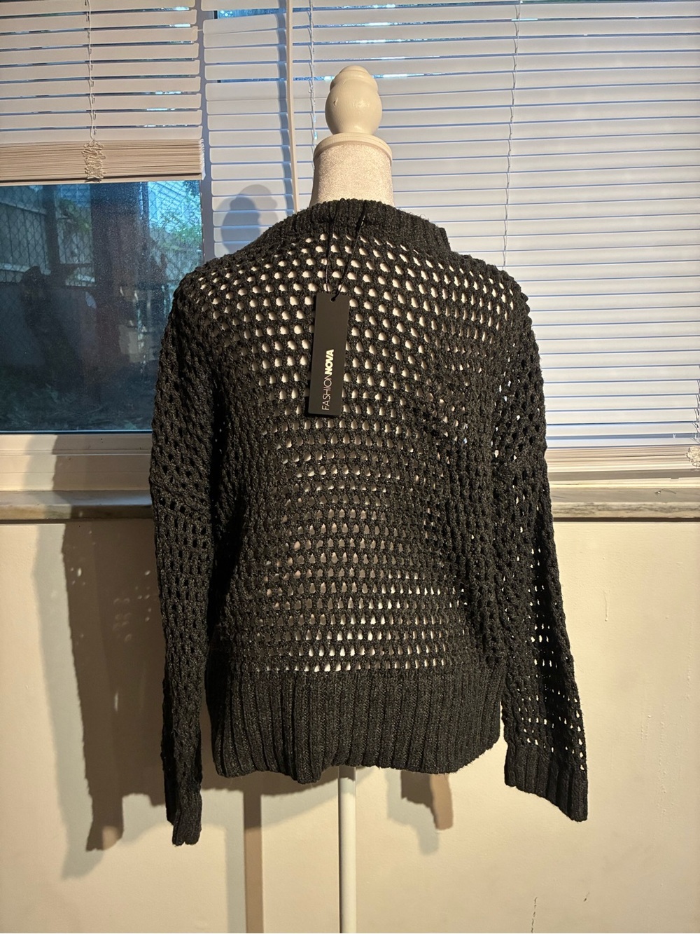 Fashion Nova Black Open Weave Crewneck Sweater - Picture 2 of 3